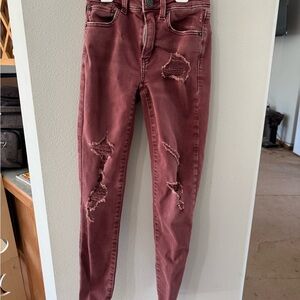 Women's Distressed Jeans - Red
